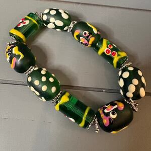 Glass Bead Wacky Item Stretch Bracelet